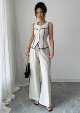 Button Up Color Block Top and Pant Set